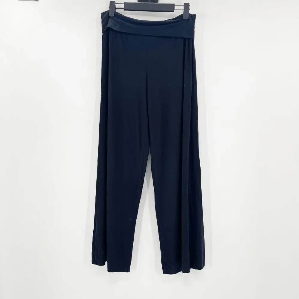 White‎ + Warren Wide Leg Pants Women's Size S Black Folded Waistband High Rise